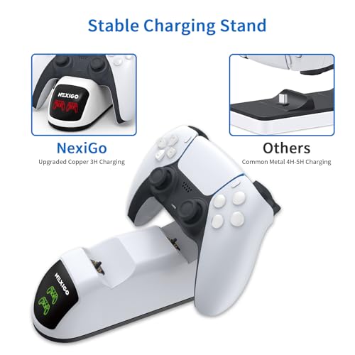 NexiGo Dobe Upgraded PS5 Controller Charger,Dual Charing Station with LED Indicator,High Speed,Fast Charging Dock for Playstation 5 DualSense Controller,White,usb,Pack of 1 - Image 4