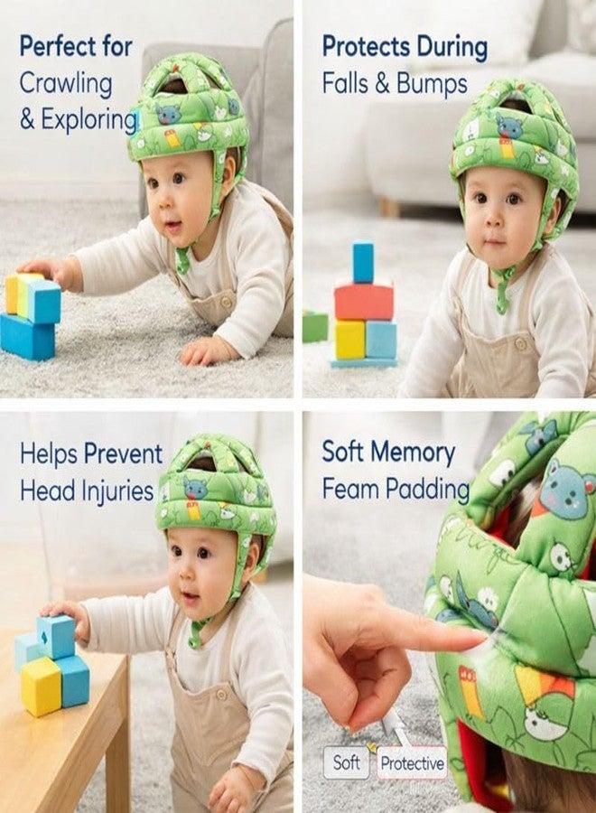KALRA MAGIC Baby Safety Helmet, Soft Cotton Head Protector, Red with Happy Cartoon Print, Adjustable 360° Protection for 6 Months to 3 Years (Head Protector lite Green) - Image 3