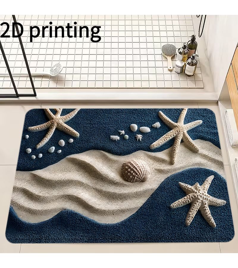 Luxurious 2D Beach Starfish Mat 60x90cm For Shower Kitchen Bathroom - Image 1