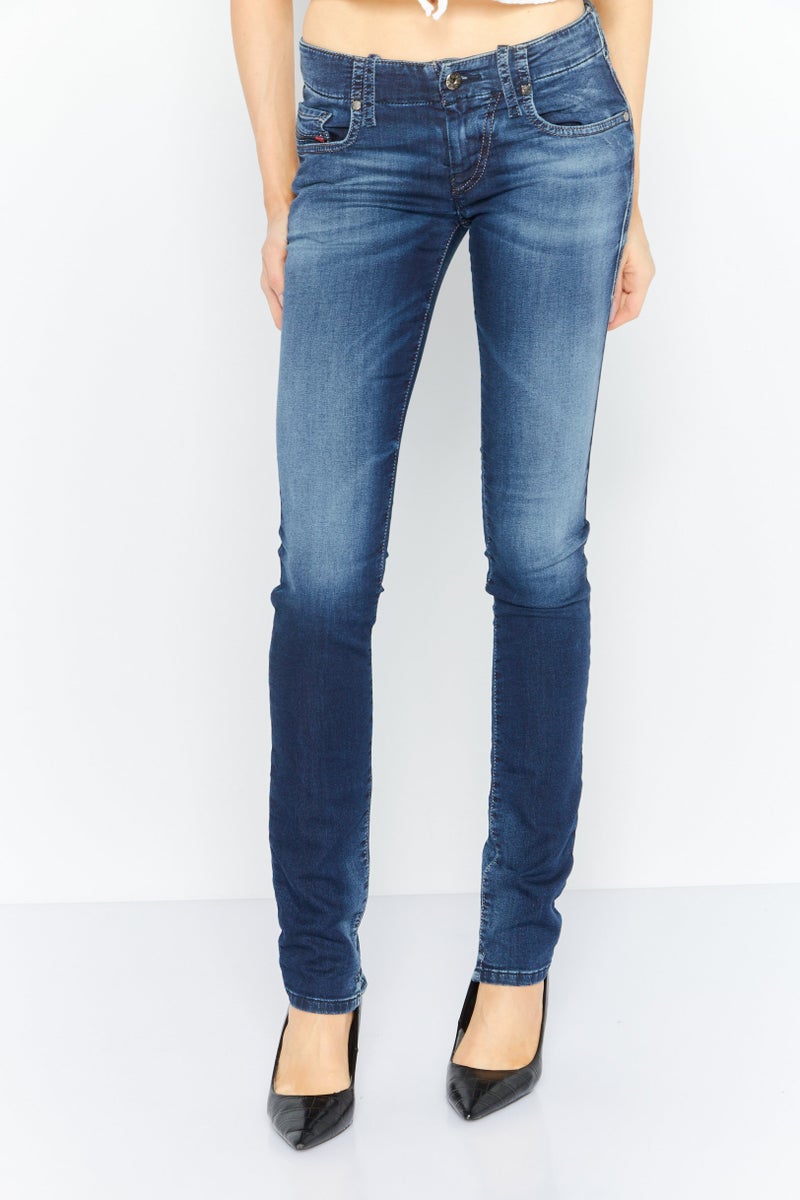 DIESEL Women Regular Fit Wash Stretchable Denim, Navy - Image 1