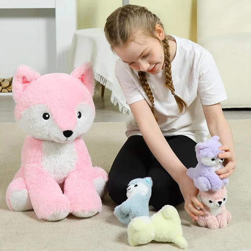 MorisMos Large Fox Plush, 48 cm Pink Mom with 4 Kawaii Fox Babies, Giant Animali Plush Fox Toys Gifts for Girls, Boys, Girlfriends, Easter Birthday Decoration - Image 4