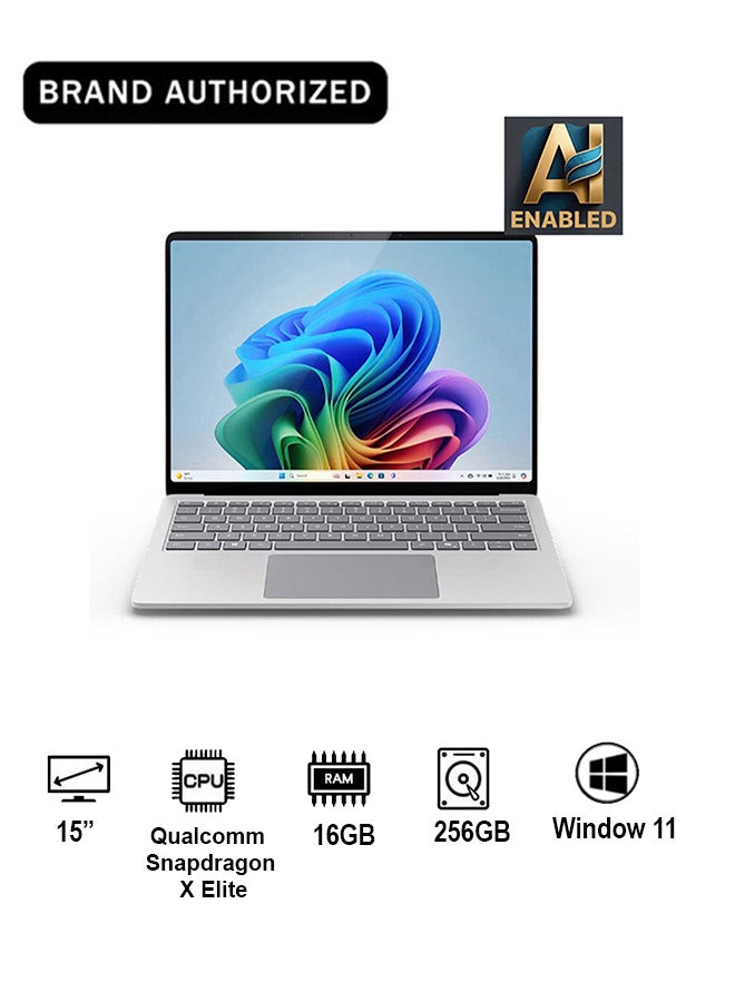 Surface Laptop 7 Copilot+ PC Laptop With 15-Inch Display, Qualcomm Snapdragon X Elite Processor/16GB RAM/256GB SSD/Qualcomm Adreno Graphics/Windows 11 English/Arabic PLATINUM