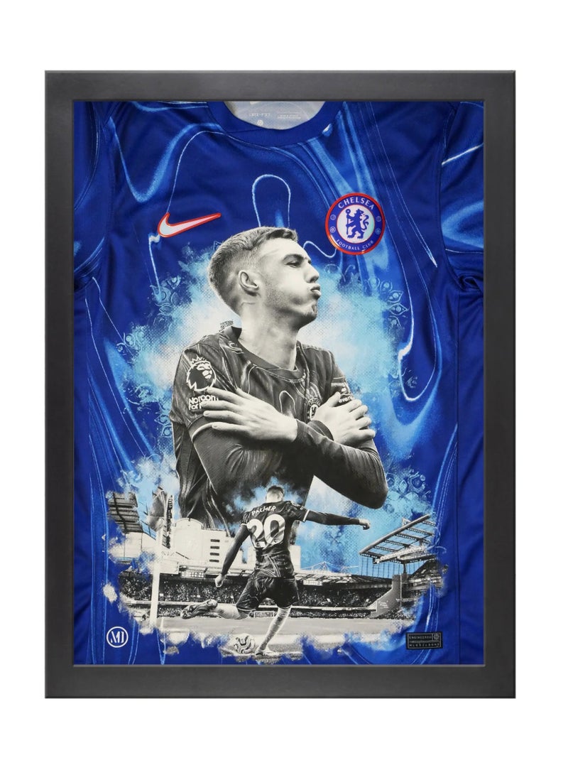 Boomah Accessories قميص كول بالمر تشيلسي - ملصق مؤطر 30x40 سم - تذكارات كرة القدم، مجموعة كرة القدم، هدية للمشجعين