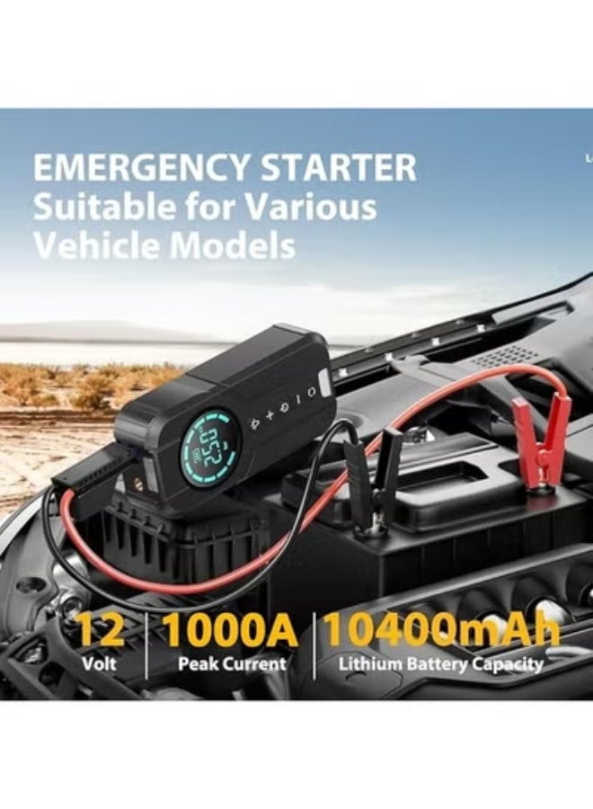 Portable Car Jump Starter with Air Compressor 1000A Peak 150PSI Digital Tire Inflator 12V Battery Booster Pack with Smart Jumper Cables - Image 2