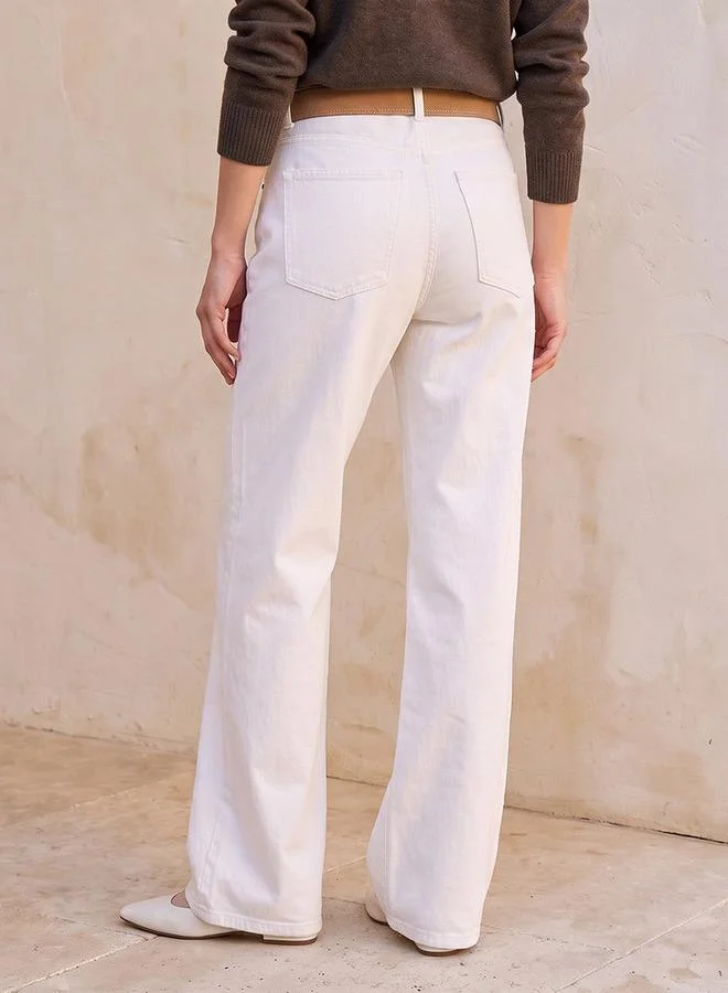 Splash FAV WHITE Denim Wide Leg Cotton Jeans for Women | Best Price UAE