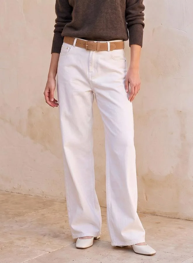 Denim Wide Leg Cotton Jeans