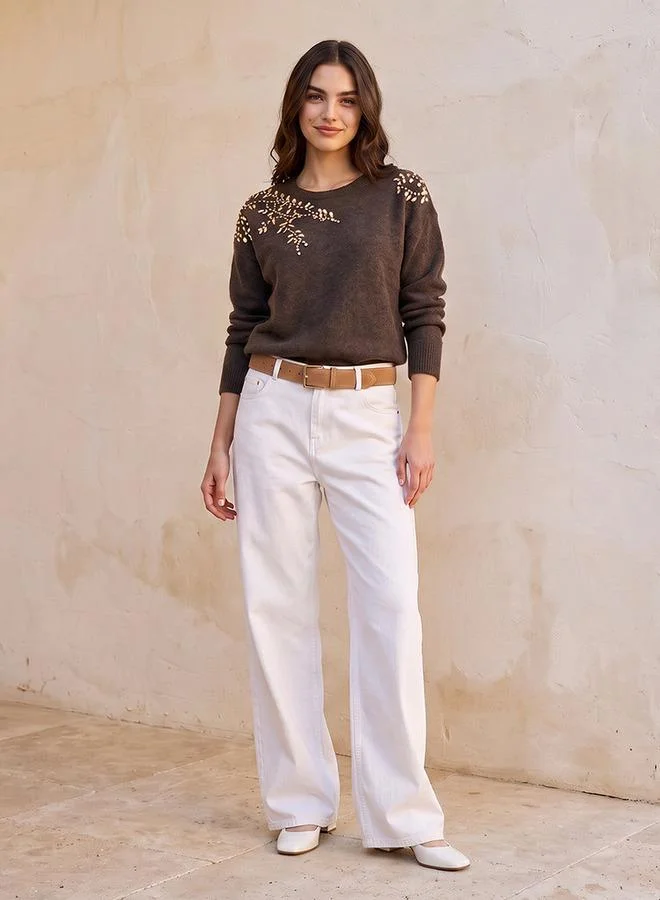 Splash FAV WHITE Denim Wide Leg Cotton Jeans for Women | Best Price UAE