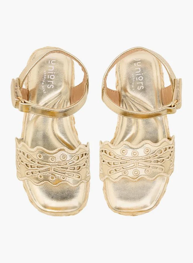 Juniors Girls Embroidered Hook & Loop Espadrille Sandals