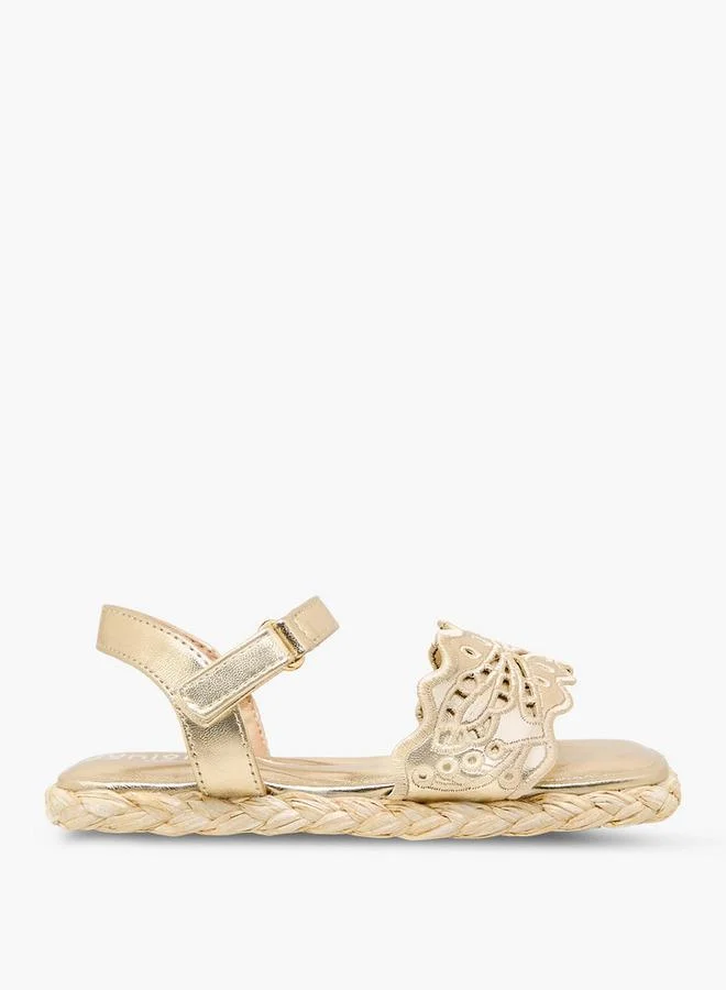 Juniors Girls Embroidered Hook & Loop Espadrille Sandals