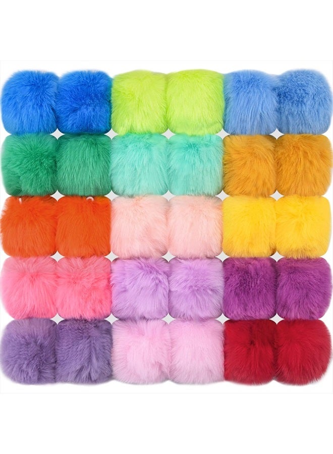BQTQ 30 Faux Fur Fluffy Balls with Elastic Loop - Faux Rabbit Fur Pom Pom for Hats, Beanie, Shoes, Scarves, Gloves, Bags & Accessories (Brilliant Color)  - Image 1
