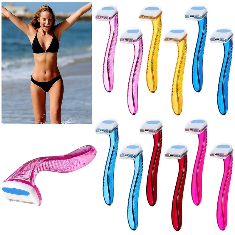 Honoson 12 Pcs Disposable Bikini Razors for Women Bikini Line Trimmer Shaver Small T Type Razor Durable Travel Accessories Pubic Hair Removal Beauty for Body Cosmetic ToolMulticolor