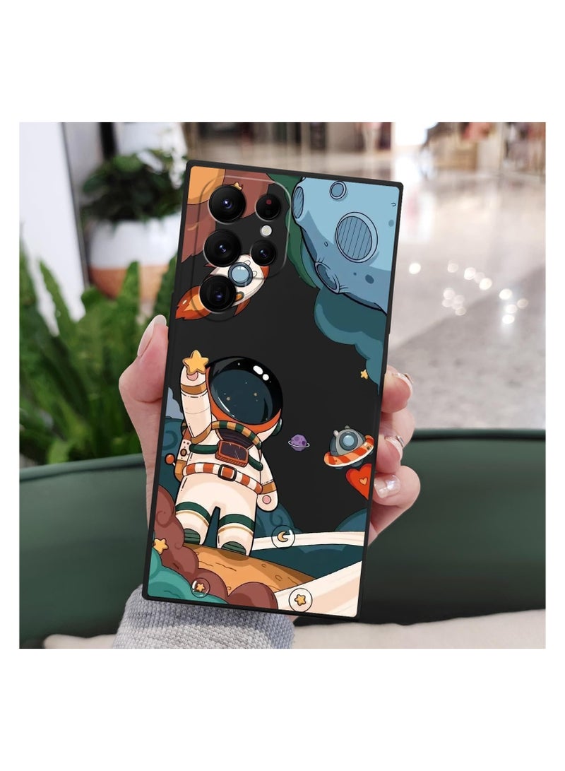 Samsung S22 Ultra Case, Galaxy S22 Ultra Case Slim Shockproof Silica Astronaut Pattern Side Creative Design Phone Case Samsung S22 Ultra-Astronaut Black - Image 2
