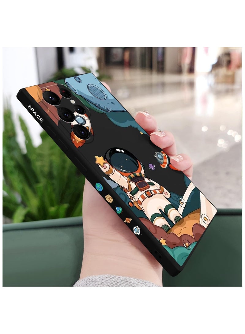Samsung S22 Ultra Case, Galaxy S22 Ultra Case Slim Shockproof Silica Astronaut Pattern Side Creative Design Phone Case Samsung S22 Ultra-Astronaut Black - Image 3