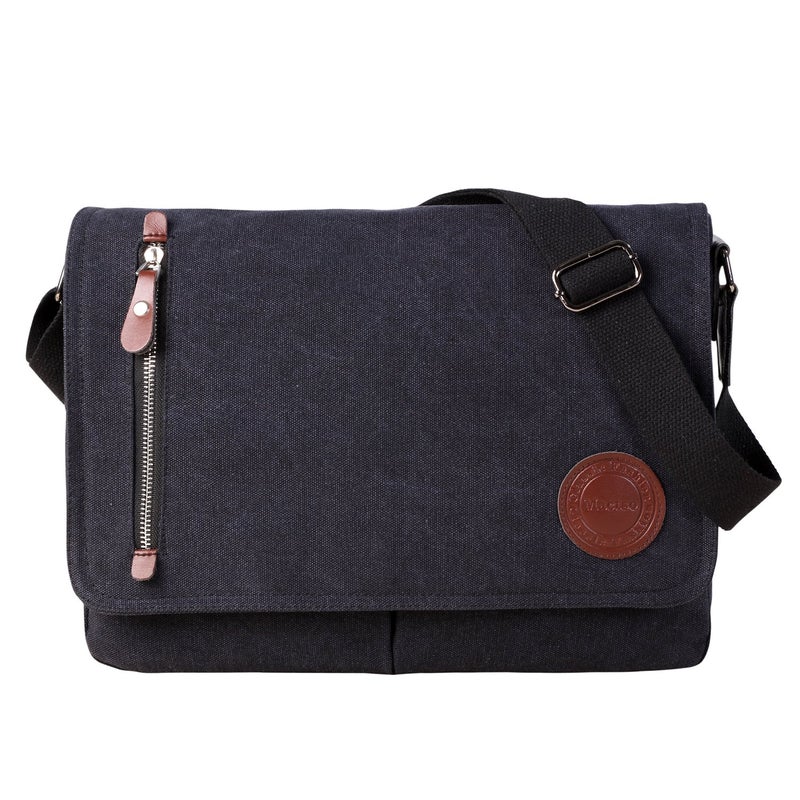 Mactso Vintage Canvas Satchel Messenger Bag For Men Women Travel Shoulder Bag 13.5"" Laptop Bags Bookbag (Black) - Image 1