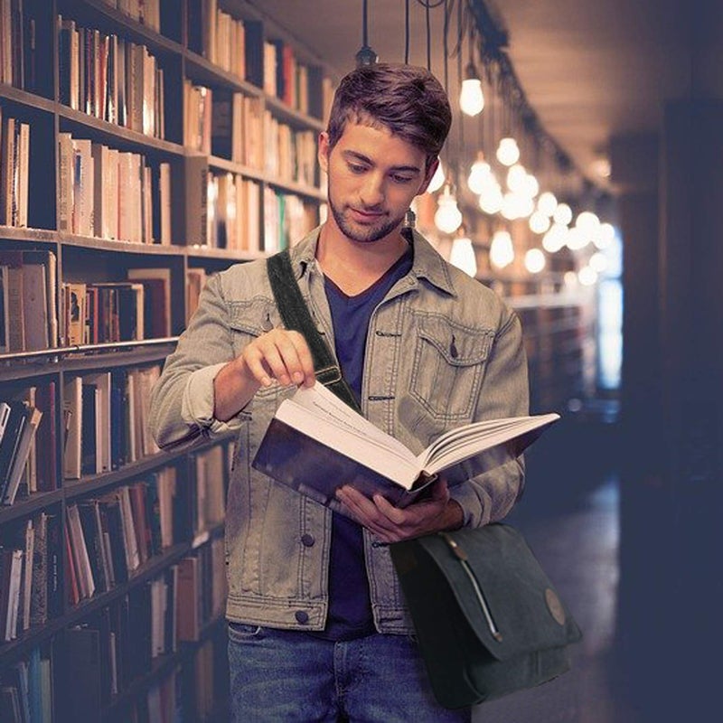 Mactso Vintage Canvas Satchel Messenger Bag For Men Women Travel Shoulder Bag 13.5"" Laptop Bags Bookbag (Black) - Image 5