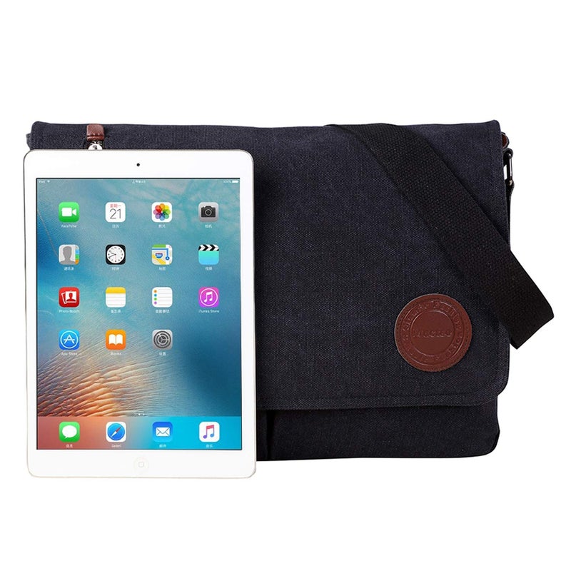 Mactso Vintage Canvas Satchel Messenger Bag For Men Women Travel Shoulder Bag 13.5"" Laptop Bags Bookbag (Black) - Image 3