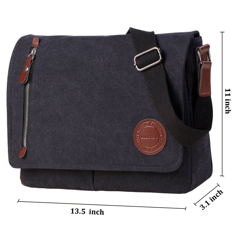 Mactso Vintage Canvas Satchel Messenger Bag For Men Women Travel Shoulder Bag 13.5"" Laptop Bags Bookbag (Black) - Image 2