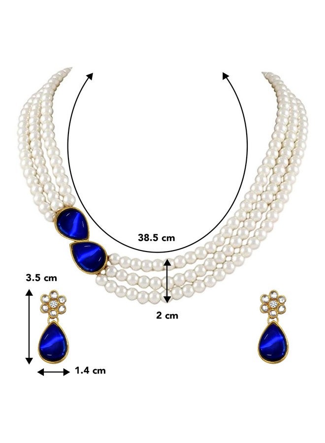 Peora Pearl Mala Blue Necklace & Earrings for Women Girls Traditional Ethnic Jewellery Set - Image 4