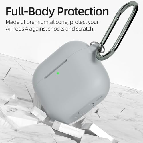 CERLINK AirPods 4 Case Cover Soft Silicone Material 2024, Full Protective Case Cover for Apple Airpods 4 with Anti-Lost Keychain (Grey) - Image 2