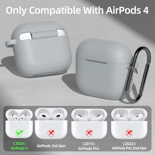CERLINK AirPods 4 Case Cover Soft Silicone Material 2024, Full Protective Case Cover for Apple Airpods 4 with Anti-Lost Keychain (Grey) - Image 3