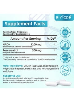 BIYODE BIYODE NAD+ Capsules Supplement: Ultra Strength Liposomal Resveratrol Boost Cellular Health Stamina Support Healthy Aging with 1500mg NAD Plus Supplement 90 Capsules 45 Day Supply  - Image 2