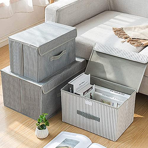 House of Quirk 3 Pack Foldable Storage Bin with Lid and Handle, Versatile Storage Baskets Boxes for Toys, Clothes, Papers, Books, Makeups (Grey) - Image 5