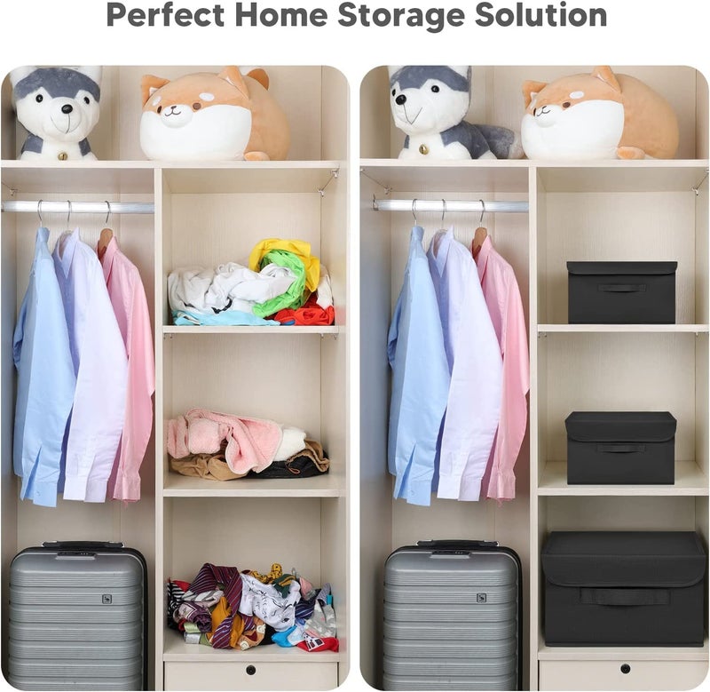 House of Quirk 3 Pack Foldable Storage Bin with Lid and Handle, Versatile Storage Baskets Boxes for Toys, Clothes, Papers, Books, Makeups (Grey) - Image 4
