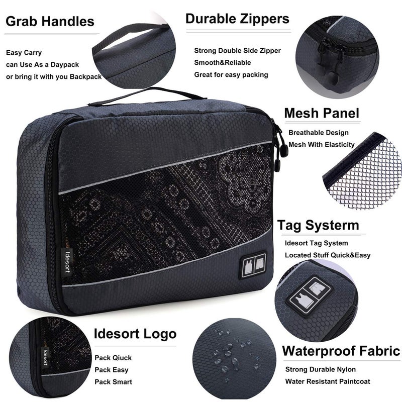Idesort 8 Set Packing Cubes, Travel Luggage Bags Organizers Mixed Color Set (Grey Rose) - Image 3