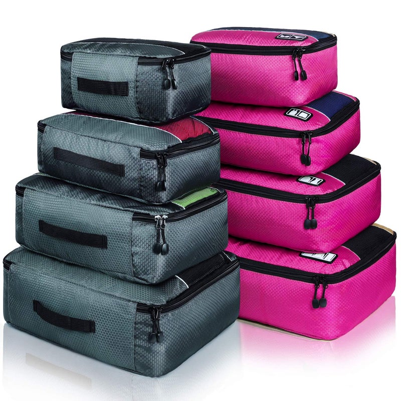 Idesort 8 Set Packing Cubes, Travel Luggage Bags Organizers Mixed Color Set (Grey Rose) - Image 1