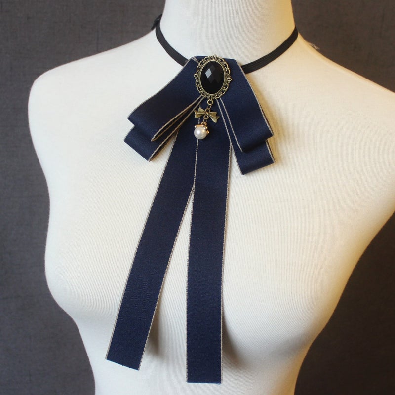 Solid Casual Ribbon Bow Tie Unisex Shirt Accessory 08-Navy Blue