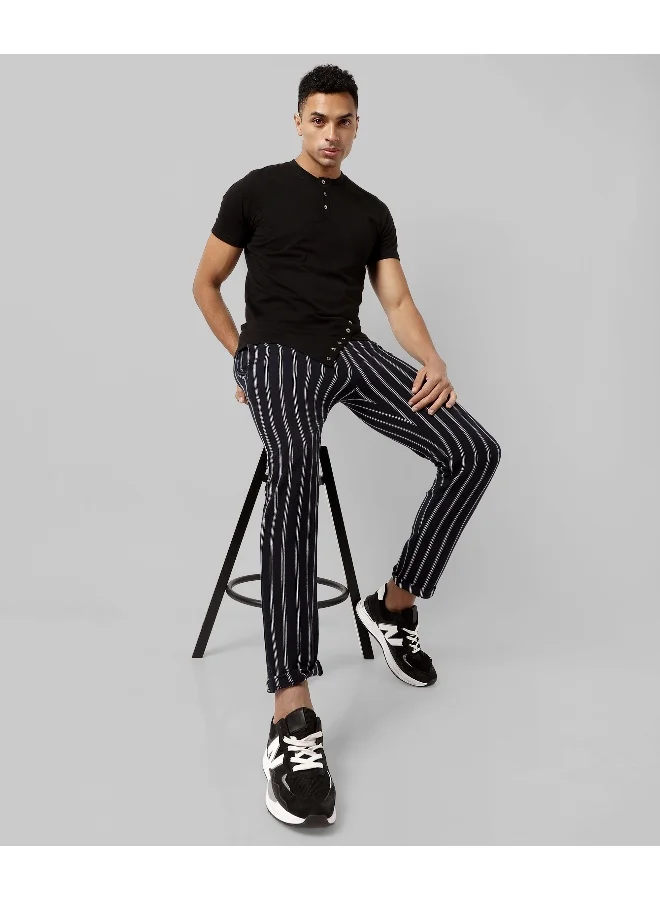 Campus Sutra Men's Black Striped Regular Fit Trackpants