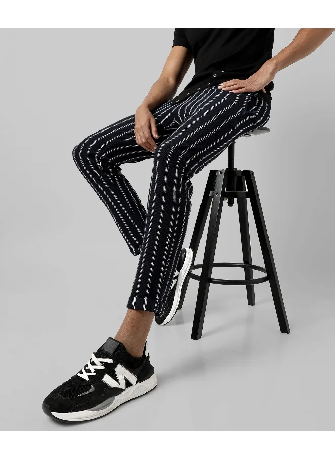 Campus Sutra Men's Black Striped Regular Fit Trackpants