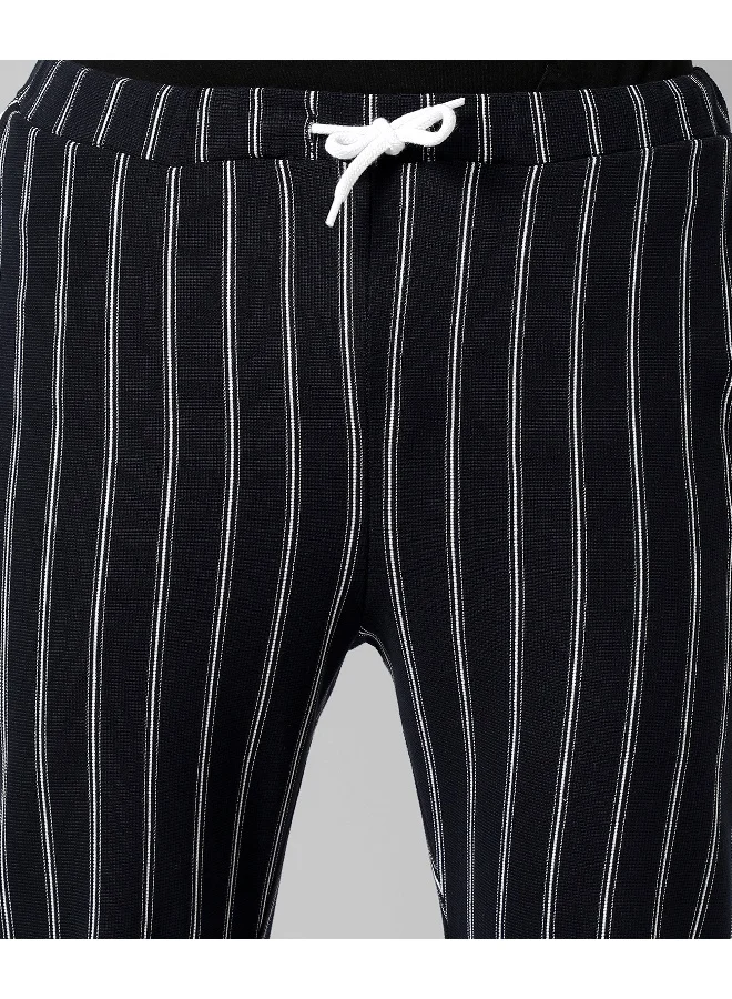 Campus Sutra Men's Black Striped Regular Fit Trackpants