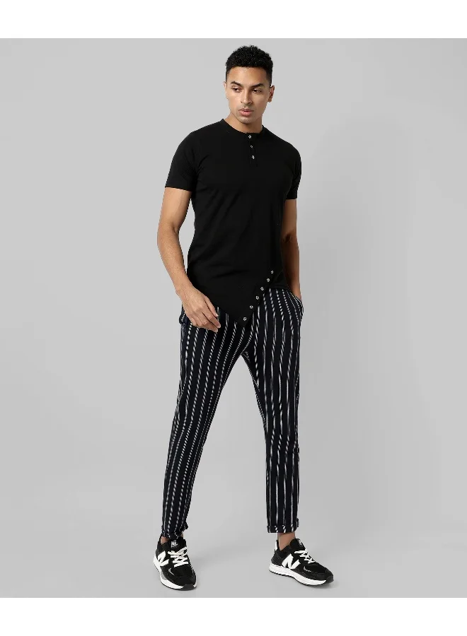 Campus Sutra Men's Black Striped Regular Fit Trackpants