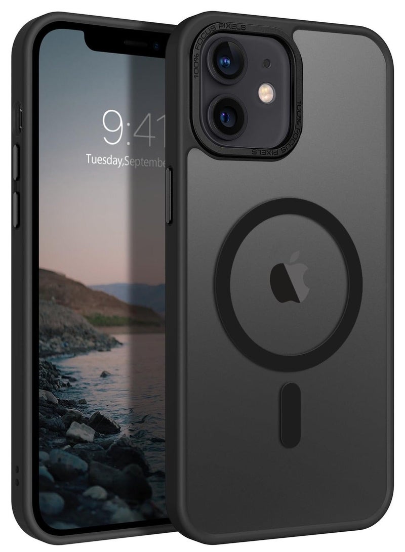 TEAM LUXURY Magnetic Case for iPhone 12/12 Pro, Compatible with MagSafe Shockproof Protection Cover, Translucent Matte Phone Case with Strong Magnet, Slim Case for Apple 12/12 Pro 6.1 Inch (2020)(Black) - Image 1