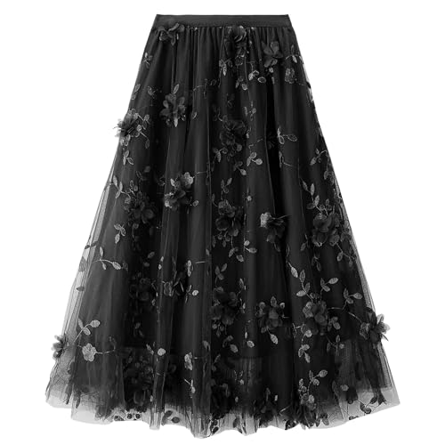 SHEJIZE Women's A Line Tulle Midi Skirt Tiered Skirts Tea-Length Elastic Waist Girls Dress Size for XXS-L - Image 1