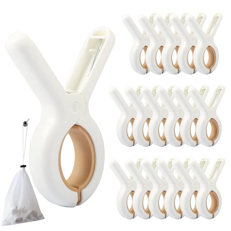 PAMISO 18 PCS Beach Towel Clip Cloth Pins Quilt Drying Clip Plastic Clothespins Strong Grip Holder to Dry Laundry on Clothesline and Hanging RackSmall
