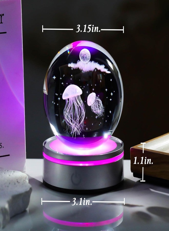 Movdyka 3D Crystal Ball Jellyfish Decor Figurine Marine Biology Gifts for Women Men Night Light, Laser Engraved Jellyfish Ornament Glass Snow Globe Room Art Decor Crafts - Image 5