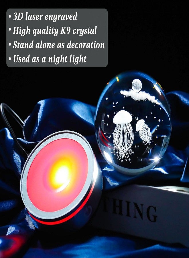 Movdyka 3D Crystal Ball Jellyfish Decor Figurine Marine Biology Gifts for Women Men Night Light, Laser Engraved Jellyfish Ornament Glass Snow Globe Room Art Decor Crafts - Image 3