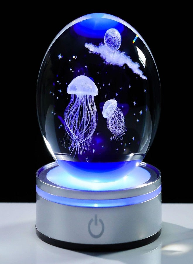 Movdyka 3D Crystal Ball Jellyfish Decor Figurine Marine Biology Gifts for Women Men Night Light, Laser Engraved Jellyfish Ornament Glass Snow Globe Room Art Decor Crafts - Image 1