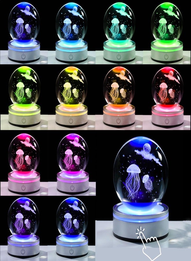 Movdyka 3D Crystal Ball Jellyfish Decor Figurine Marine Biology Gifts for Women Men Night Light, Laser Engraved Jellyfish Ornament Glass Snow Globe Room Art Decor Crafts - Image 2