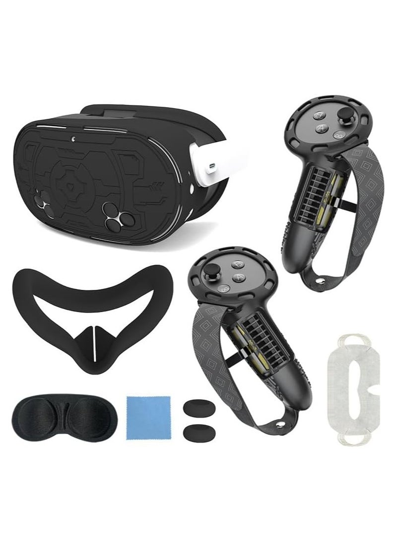 حزمة ملحقات 7 في 1 لـ Meta Quest 3s، مجموعة ملحقات غطاء سيليكون لسماعة الرأس Meta/Oculus Quest 3s، تتضمن غطاء سماعة رأس Oculus Quest 3S VR، حزام يد مقبض وحدة التحكم، واجهة وجه سيليكون للوجه، واقي ال - Image 1