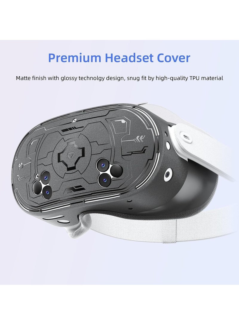 حزمة ملحقات 7 في 1 لـ Meta Quest 3s، مجموعة ملحقات غطاء سيليكون لسماعة الرأس Meta/Oculus Quest 3s، تتضمن غطاء سماعة رأس Oculus Quest 3S VR، حزام يد مقبض وحدة التحكم، واجهة وجه سيليكون للوجه، واقي ال - Image 2