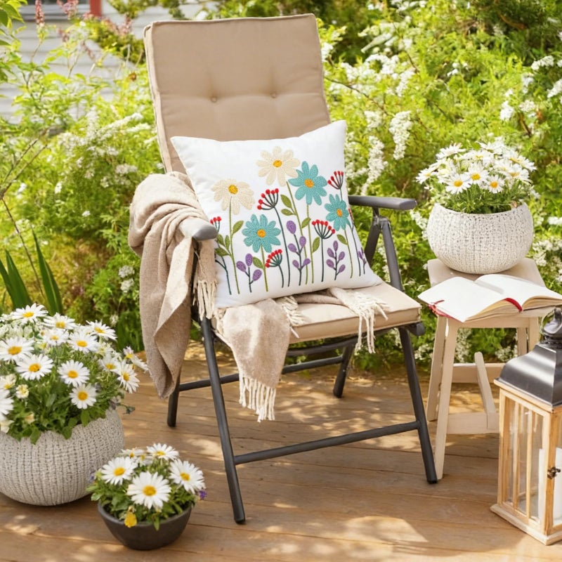 Hahafelt 2Pcs Spring Floral Embroidered Decorative Throw Pillow Covers 18"x 18" Daisy Flower Pillow Covers with Zipper Farmhouse Cushion Cases for Bed Couch Sofa Living Room Bedroom Decor Gift - Image 4