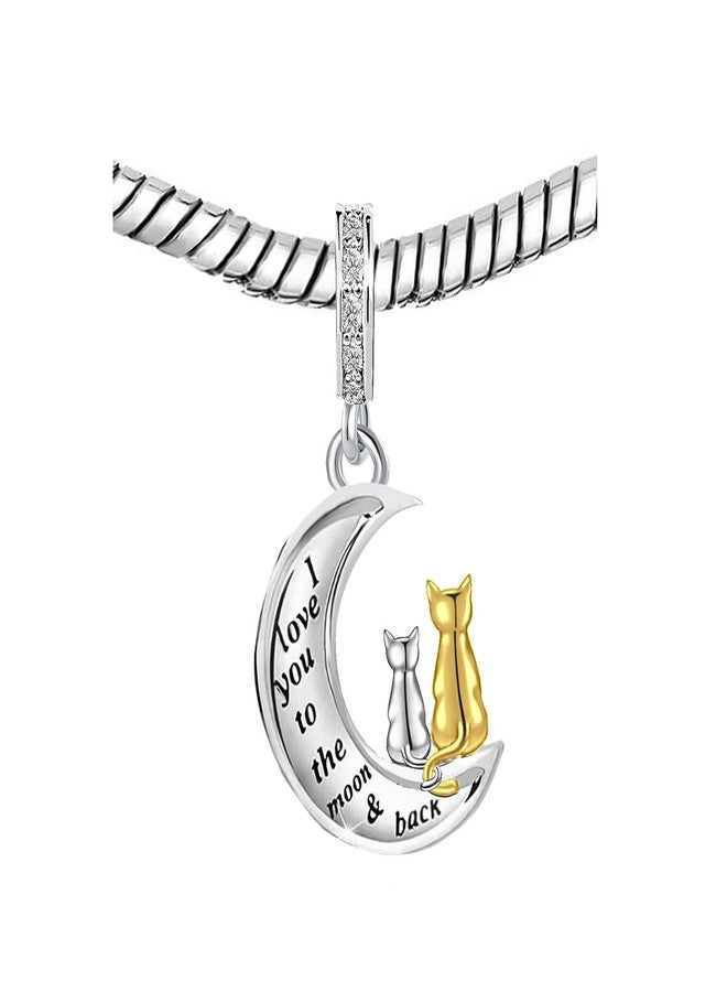 KunBead Gold Cat Lovers I Love You to the Moon and Back Birthday Dangle Bead Charms Compatible with Pandora Bracelet for Women - Image 3