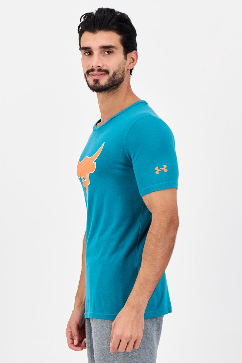 UNDER ARMOUR تي شيرت خارجي قصير الأكمام للرجال من أندر أرمور × مشروع روك، أخضر مزرق - Image 2