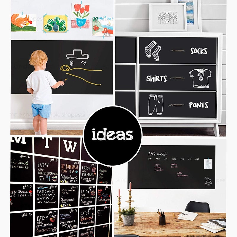 Simple Shapes Extra Large Chalkboard Peel and Stick Paper 9 Feet roll (108 inches) + (5) Color Chalk Included - by Simple Shapes - Image 3