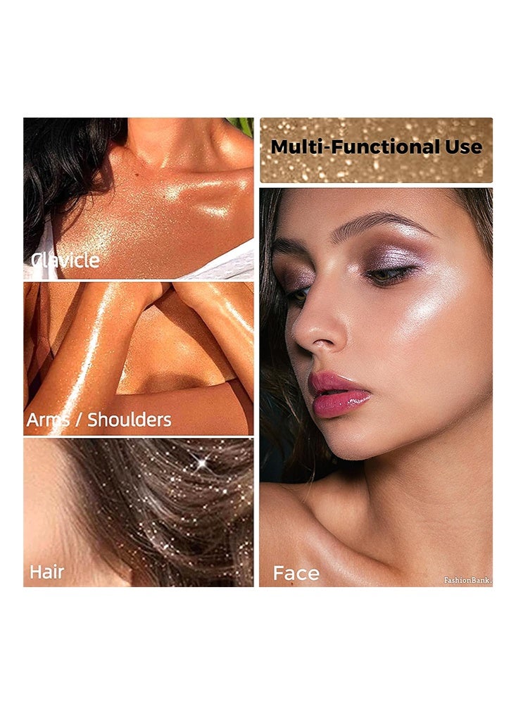 سكر سام بودرة تسليط الضوء - بودرة لامعة للجسم مع اسفنجة، بودرة جليتر للجسم، تحديد ثلاثي الأبعاد وثبات طويل، هايلايتر مضيء للوجه، العيون، الشعر، مثالي للاستخدام اليومي والحفلات (#02 ذهبي شامبانيا) - Image 3