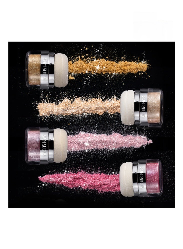 سكر سام بودرة تسليط الضوء - بودرة لامعة للجسم مع اسفنجة، بودرة جليتر للجسم، تحديد ثلاثي الأبعاد وثبات طويل، هايلايتر مضيء للوجه، العيون، الشعر، مثالي للاستخدام اليومي والحفلات (#02 ذهبي شامبانيا) - Image 5