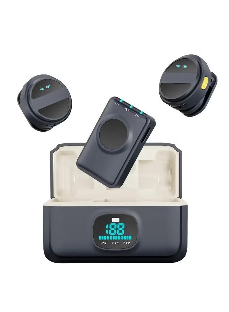 Gravity SX21-New 1 Drag 2 Wireless Lavalier Microphone ‚Äì Dual 2.4GHz Mic System with Noise Reduction, Real-Time Sync, and Crystal-Clear Audio ‚Äì Compact and Portable for Mobile Phones, Ideal for Vlogging, Interviews, Podcasts, and Live Streaming - Image 1